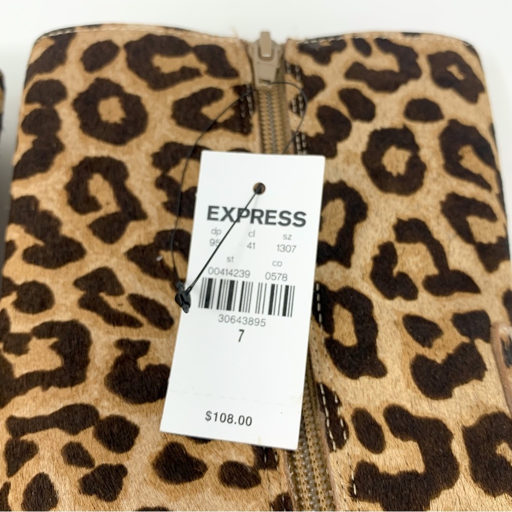NWT $108 Express Genuine Calf Hair Leopard Side Zip Pointed Toe Ankle Boots 7 - Picture 7 of 10